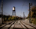 Olde town arvada water tower and train tracks