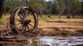 Olden wooden wheelbarrow part in mud