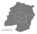 Oldenburg city map with boroughs grey illustration silhouette sh