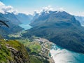 Oldenvatnet lake from Mount Hoven skylift top, Norway Royalty Free Stock Photo