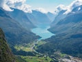 Oldenvatnet lake from Mount Hoven skylift top, Norway Royalty Free Stock Photo