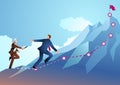 Older businessman passing the baton to younger businessman to continue running up the mountain Royalty Free Stock Photo