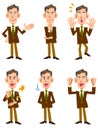 Older businessman`s 6 poses set frontal direction