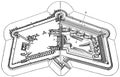 Older detached fort (lunette form with bastioned throat and inner moat weirs).