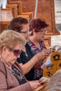 Older ladies doing bobbin lace in Vejer de la Frontera, Spain