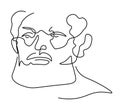 Continuous one line sketch portrait of older man with beard
