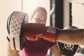 Older man boxing in gym. Royalty Free Stock Photo