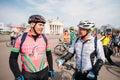 Older men cyclists in sportswear for cycling at opening of the cycling season