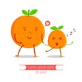 Older oranges holding hands younger oranges character, Happy, Sing a song, Cheerful orange character