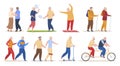 Older people active sports recreation set vector illustration elderly man and woman dancing, running Royalty Free Stock Photo