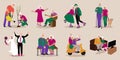 Older man and woman leisure activities set