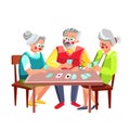 Older People Playing Cards Game Together Vector