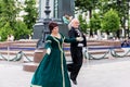 Older people spend their leisure time dancing in the square