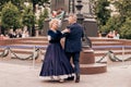 Older people spend their leisure time dancing in the square