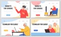 Older people use modern gadgets and technologies, vr, computer games. Set of vector illustrations for web landing. Royalty Free Stock Photo