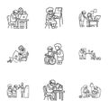Older person activity icon set, outline style