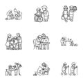 Older person life icon set, outline style