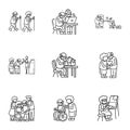 Older person lifestyle icon set, outline style