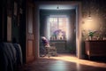 Older person looking through the door of his house. Widowed elderly man missing our loved ones. Feeling of loneliness, sadness,