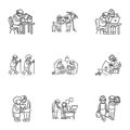 Older person recreation icon set, outline style