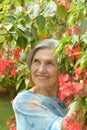 Older woman with flowers Royalty Free Stock Photo