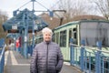 older woman and tram stop Royalty Free Stock Photo