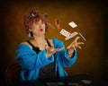 Older woman playing cards