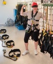 Older woman ready to Zipline Royalty Free Stock Photo