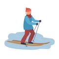 Older woman skiing. Elderly female winter activity. Old lady healthy lifestyle.