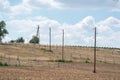 Older wooden overhead power transmission line across the landscape Royalty Free Stock Photo