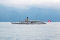 The oldest Belle Epoque restored vintage paddle steamboat Montreux crossing the Lake Geneva lac Leman between Switzerland and