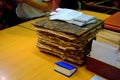 The oldest copy of the Bible from the repository of the Central Autograd Library lies next to the new edition in a pocket version.