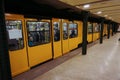 The oldest metro in Budapest (Hungary) - Hosok Tere (Heroes Square) - people with masks