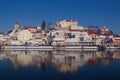 Ptuj, Slovenia and Drava river on sunny winter day