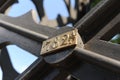 The oldest surviving iron suspension bridge in Europe in the city of Ozimek in southern Poland with chains suspended on cast iron