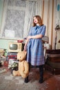 Oldfashion girl with teddy bear