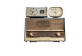 Oldie radios and clock on white background