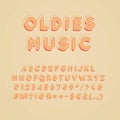 Oldies music vintage 3d vector alphabet set