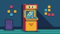 An oldschool arcade machine in the corner is filled with games like PacMan and Space Invaders.. Vector illustration. Royalty Free Stock Photo