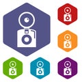 Oldschool camera icons vector hexahedron