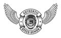 Oldschool emblem with wings skull in racing helmet