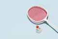 Oldschool racket and birdie on blue background