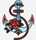 Oldschool Traditional Tattoo Vector Anchor and Rope