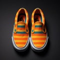 Striped Vans Slip-on: Vibrant Orange And Blue Spandex Slippers
