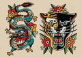 Old Skool Tattoo flash set vector illustration poster template Royalty Free Stock Photo