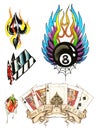 Oldskool tattoo flash set. Set of labels and elements. Vector set illustration template tattoo. Royalty Free Stock Photo