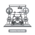 Oldstyle vector mechanical sawing machine in flat style