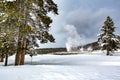 Ole Faithful geyser in Yellowstone in winter