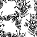 Oleander hawk moth seamless pattern. Vector illustration of hand drawn butterfly. Vintage insects background. Royalty Free Stock Photo