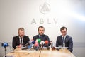 Olegs Fils, Ernests Bernis and Vadims Reinfelds, during ABLV bank press conference